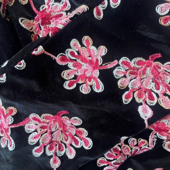 Lesley Evers Party Velvet Pants Embroidered Pink Floral Boho Retro NEW - Picture 6 of 7